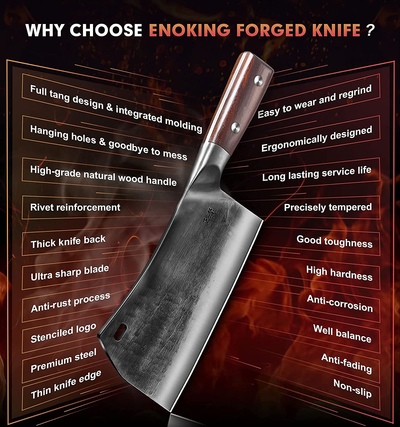 ENOKING 7.5″ Cleaver Knife, Chef’S Knives – Hand Forged, German High Carbon Stai