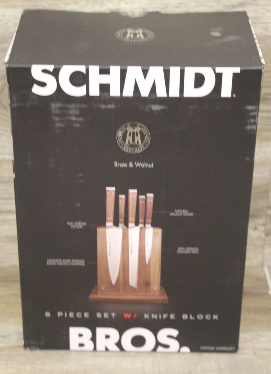 Schmidt Brothers Cutlery Brass & Walnut, 6-Piece Knife Block Set