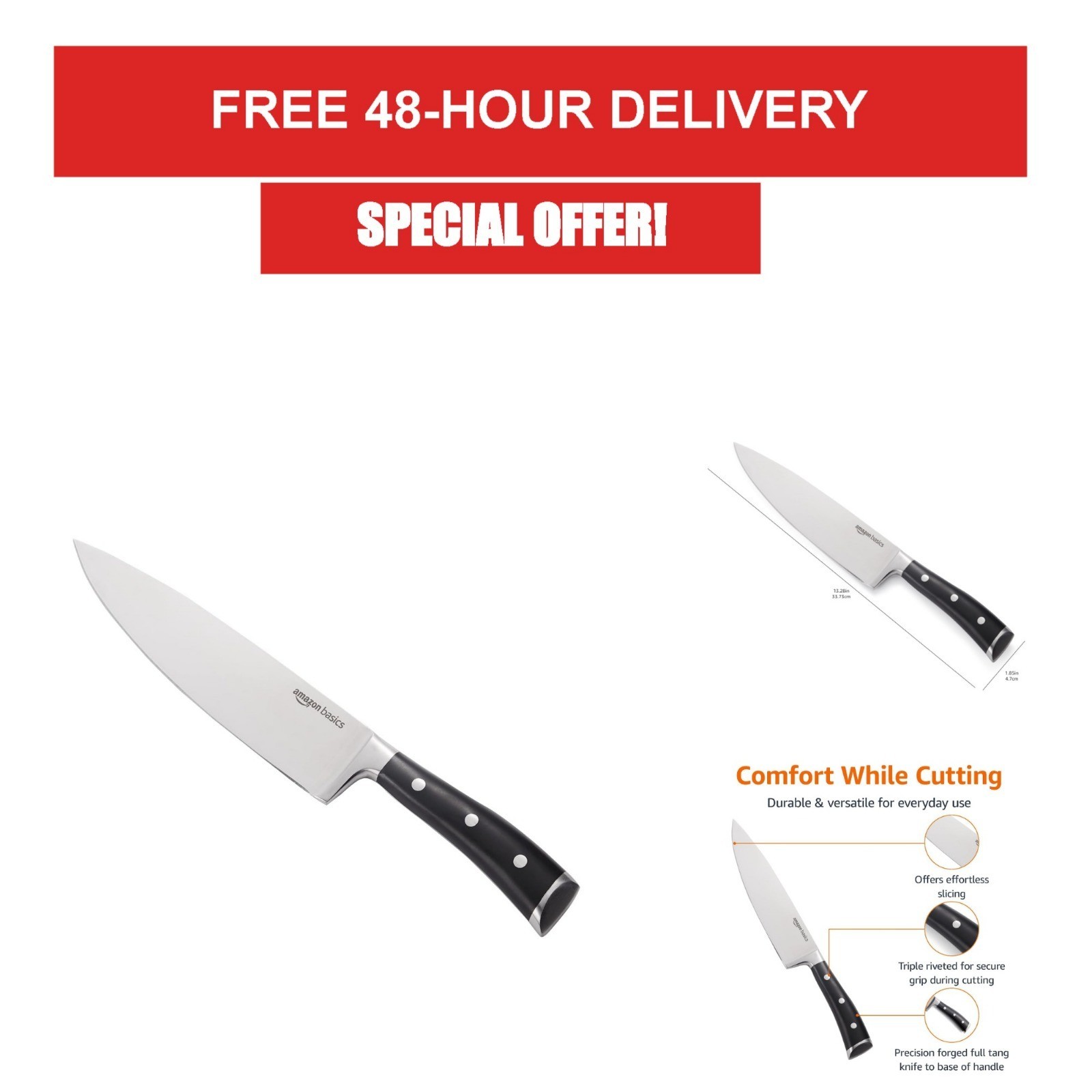 Amazon Basics 8-inch Chef’s Knife, High Carbon Stainless Steel, Silver