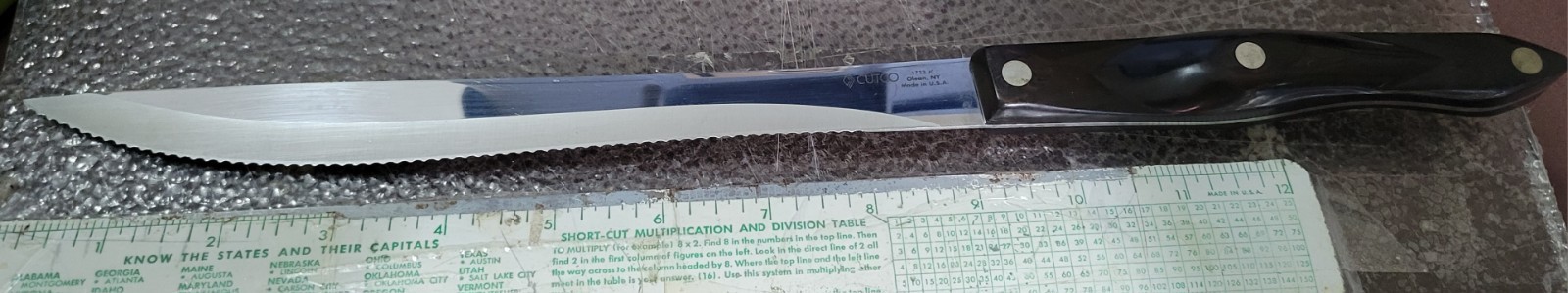 Cutco USA 1723 Serrated Carving Knife Some Orange In Brown Synthetic Handle