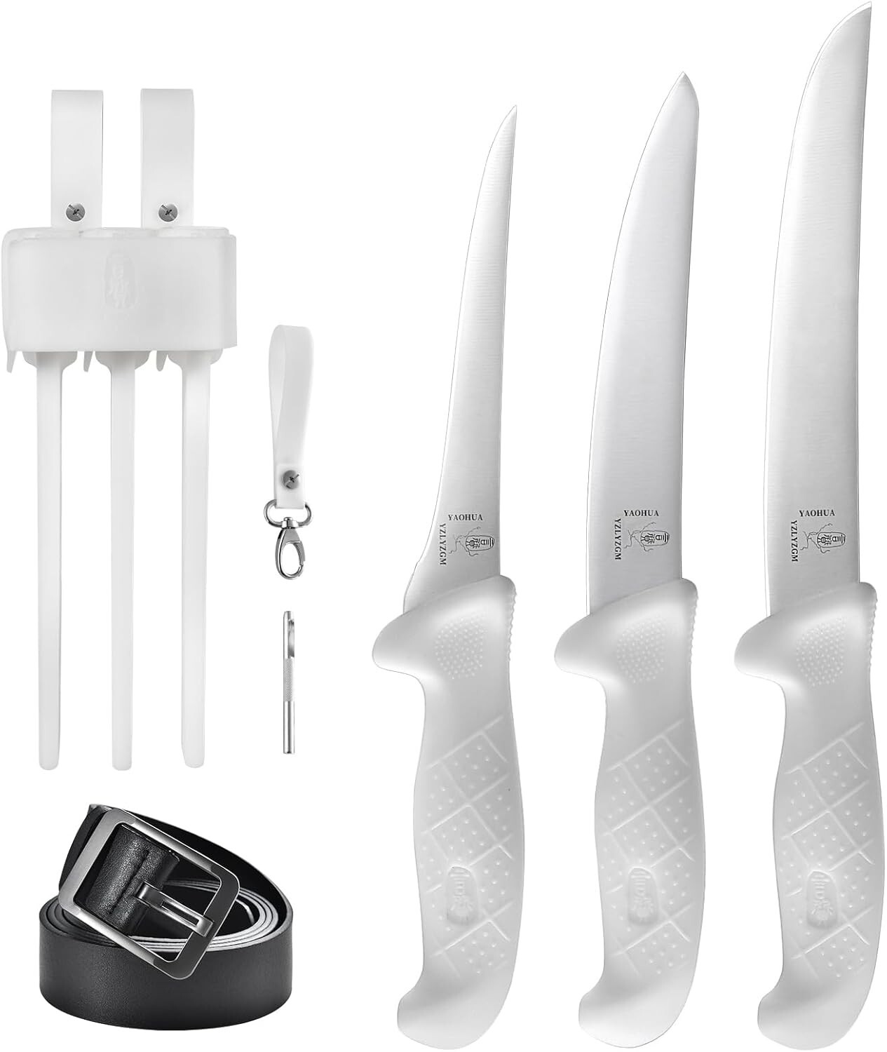 YAOHUA 3PC Sheathed Bone Knife Set, Stainless Steel, Curved/Semi Flexible Blade
