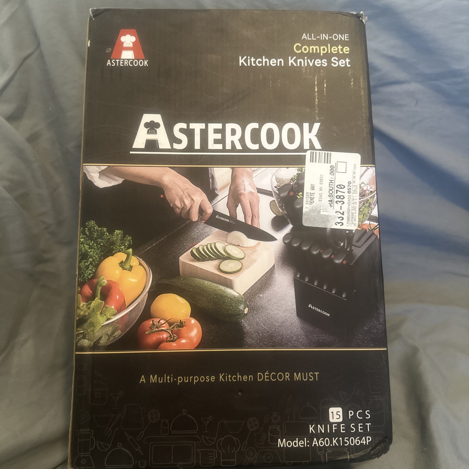 Astercook 15 Piece Knife Set with Sharpener Block – German Stainless Steel,Black