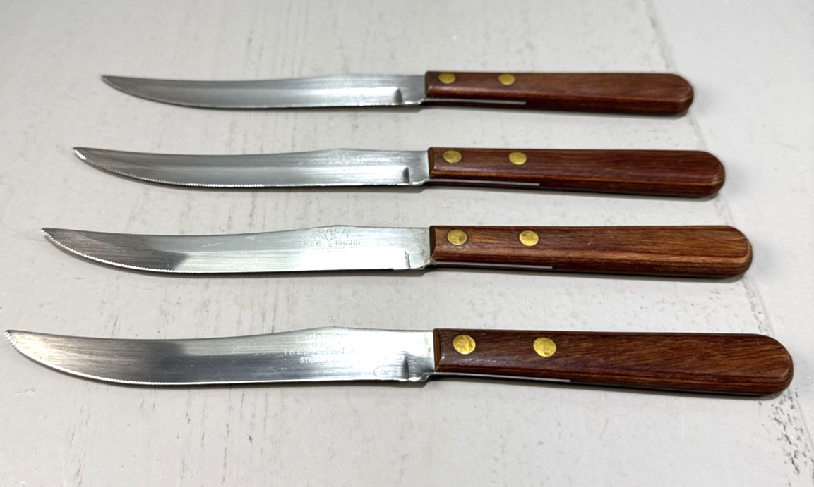 Vintage Boker Tree Brand Steak Knives Set of 4 with Wood Handles