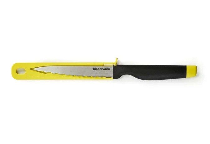 Tupperware Amazing Series Serrated Utility Knife 5.2″ Blade w/ Yellow Sheath New