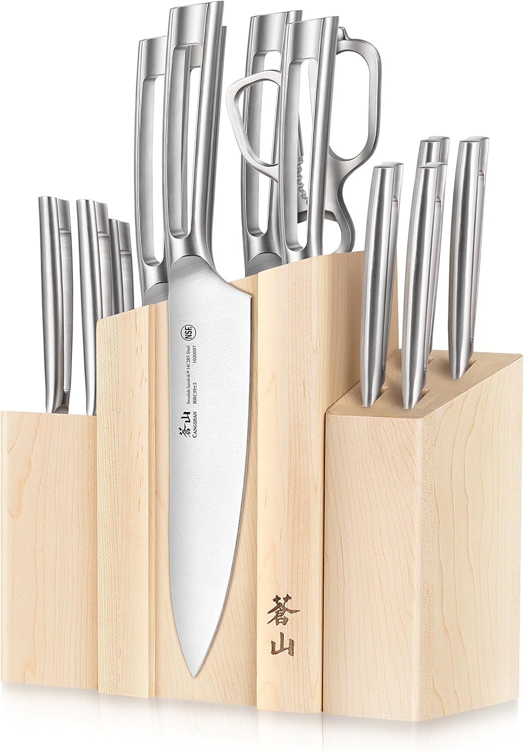 Cangshan TN1 Series 1021967, 14C28N Steel 14-Piece DENALI Magnetic Knife Maple