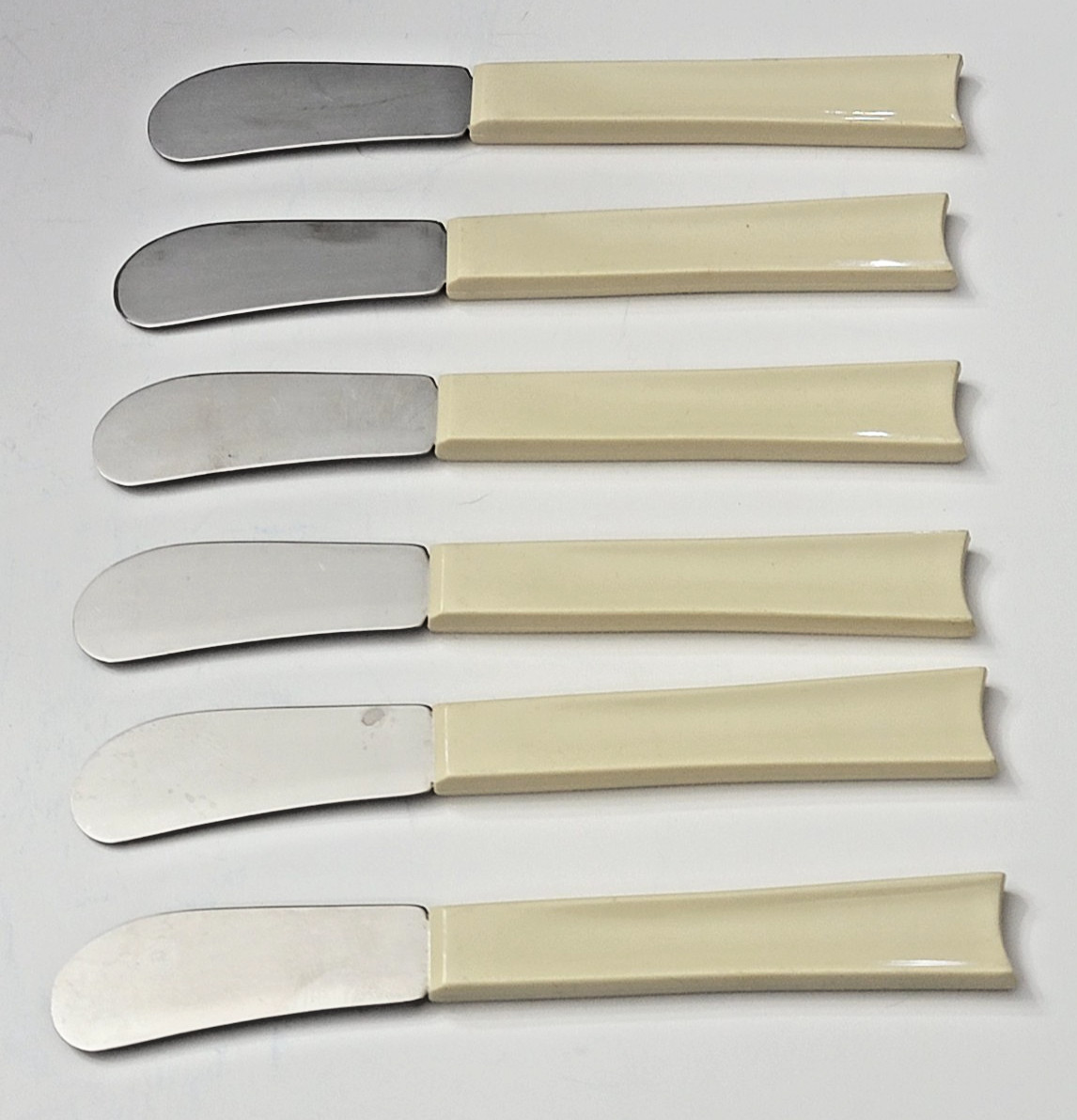 Lot Of 6 Cream Quikut Cheese Butter Spreader Knives Stainless Steel