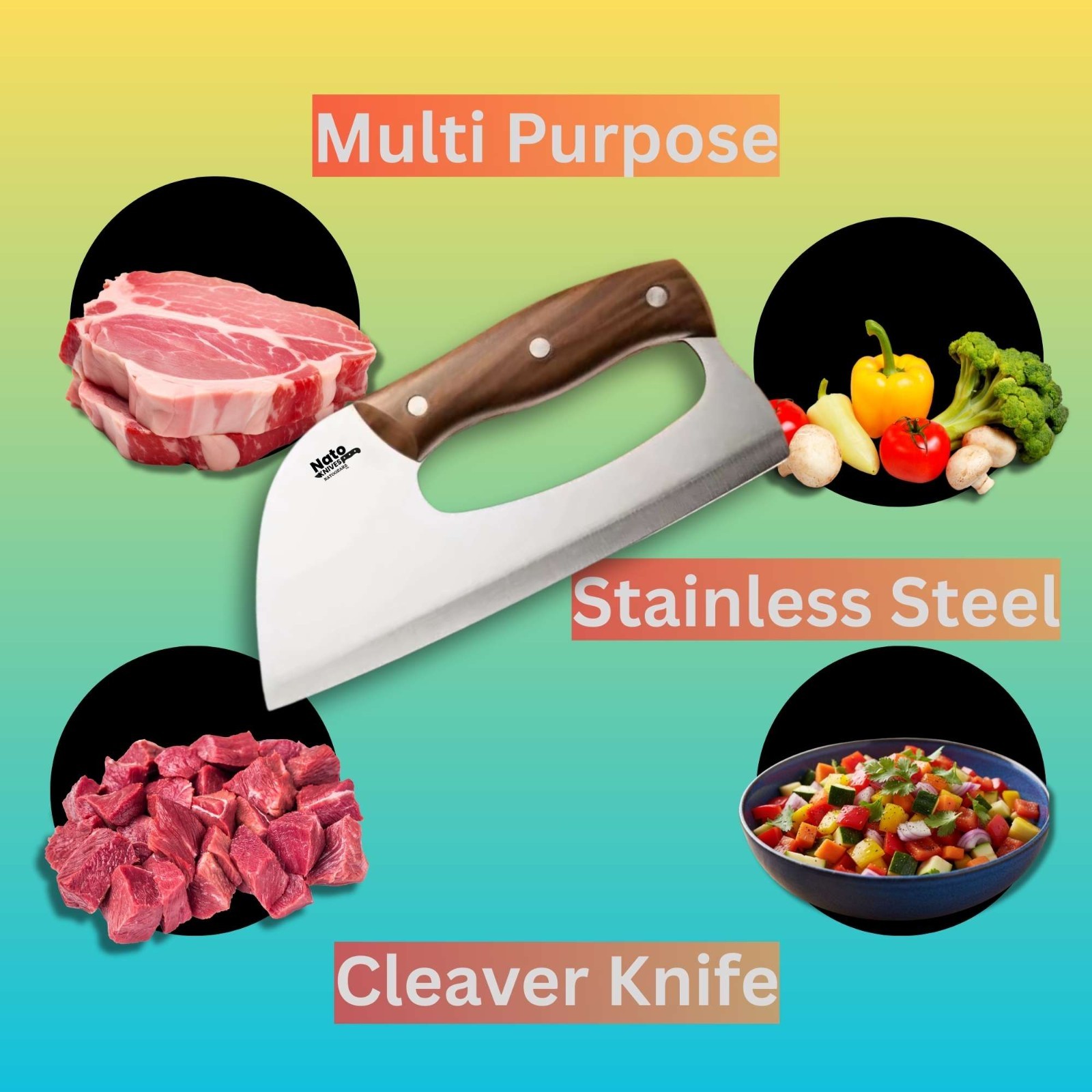 Kitchen Meat Cleaver Knife, Unique Effort Saving Professional Stainless Steel