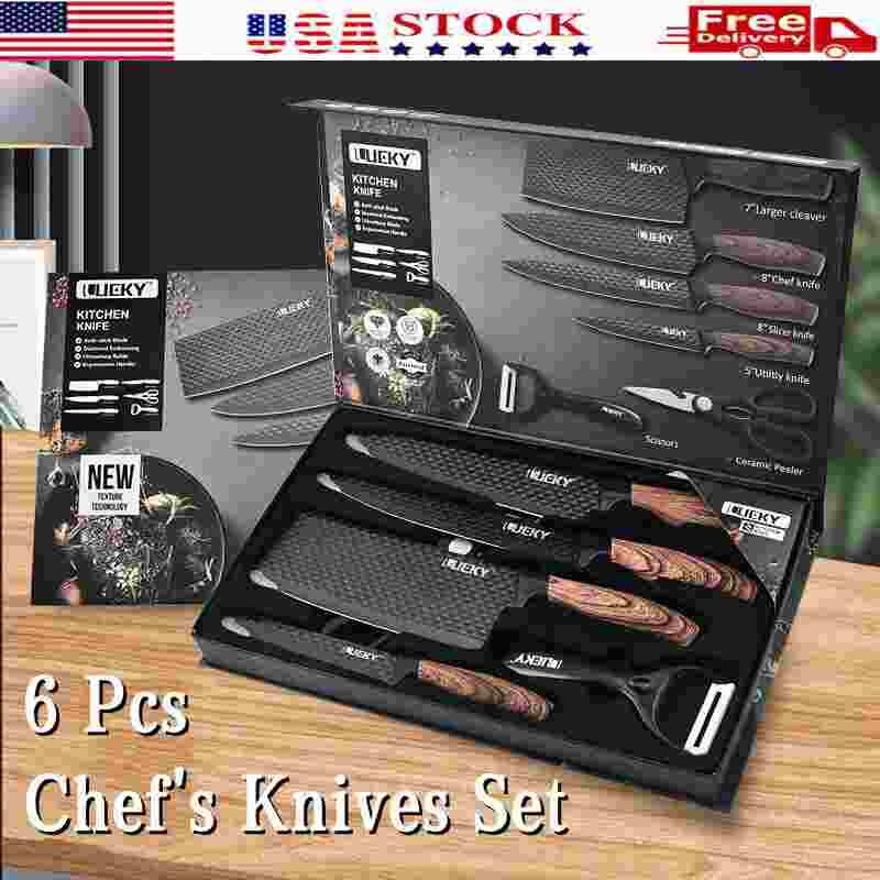 6 PCS Kitchen Knife Set Japanese Damascus Chef Knives Cleaver Set With Gift Box