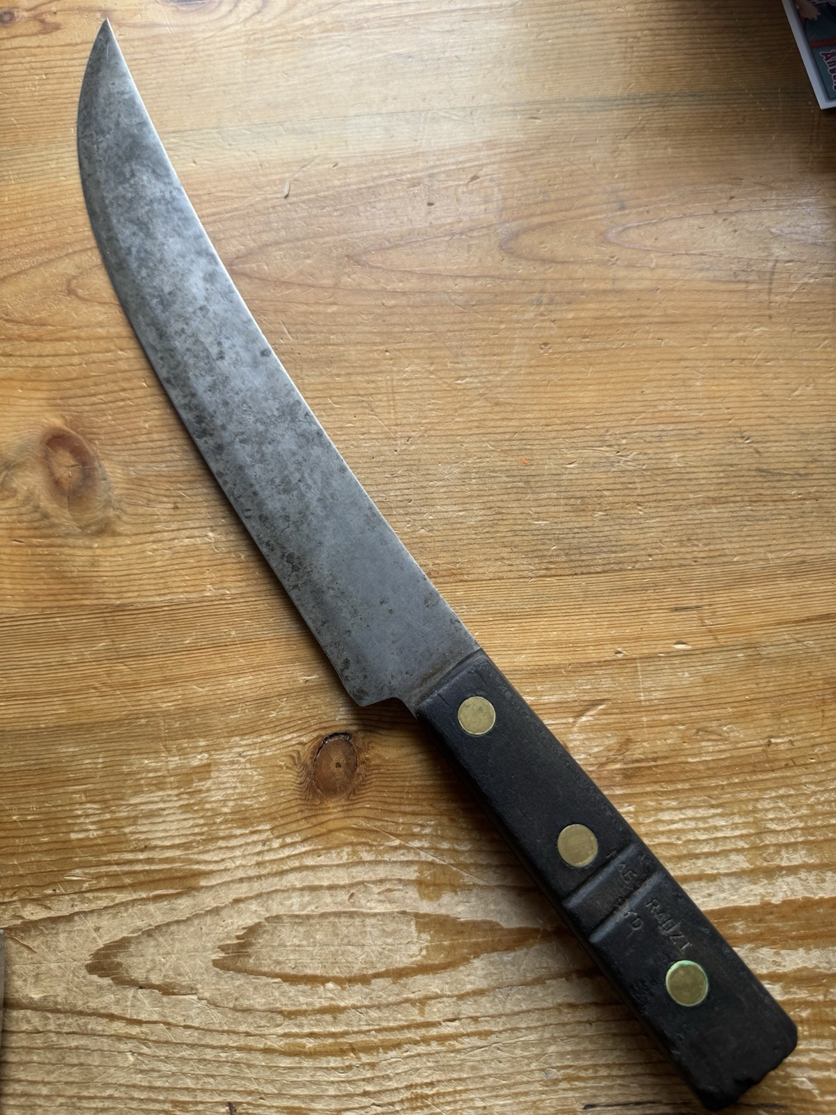 Vintage Maestranzi 17” Inch Carbon Steel Butcher knife Large Curved Blade