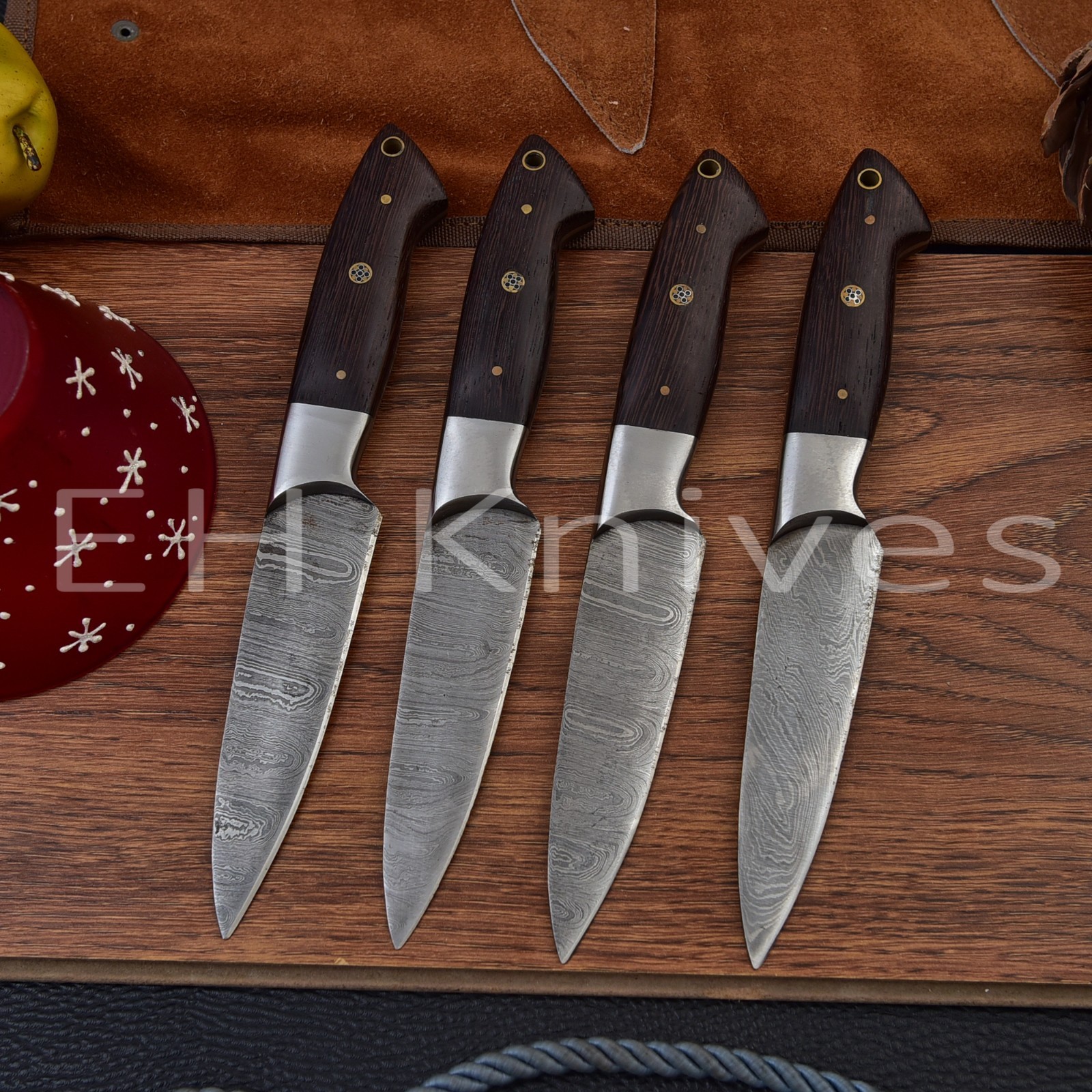 “Lot of 4 Handmade Damascus Steel Steak Knives Set – Kitchen Dining Cutlery