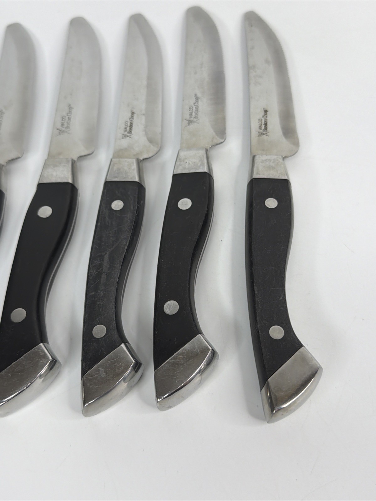 Walco Boston Chop Steak Knives EUC And Black Wood Handle Silver hardware