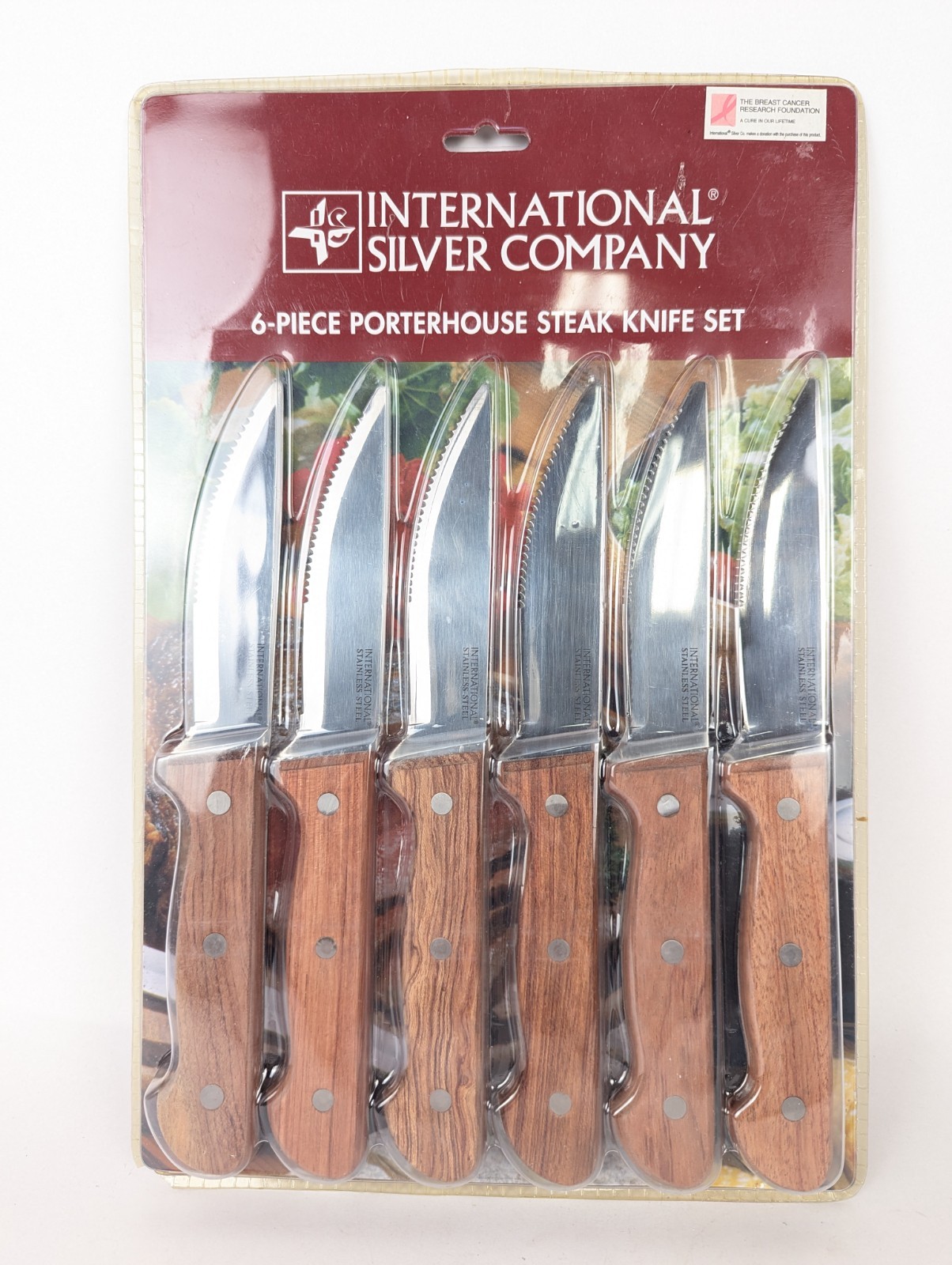 International Silver Porterhouse Steak Knife Set 6 Steel 9-7/8″ Rosewood Handles