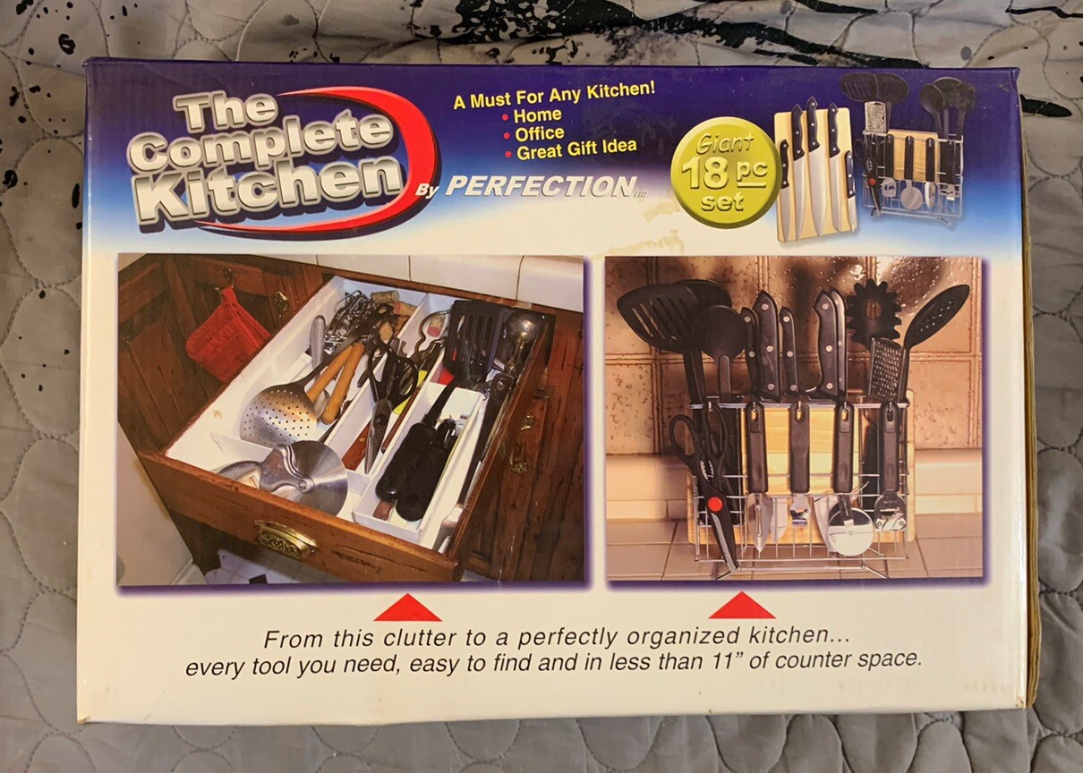 Perfection Complete Kitchen 18 Piece Set Block Board Rack Knives In Box READ