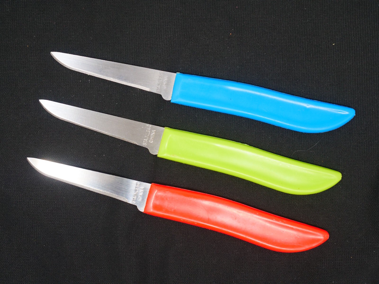 Paring Knife Set of 3. Green Red Blue. 2 1/2″ Blade