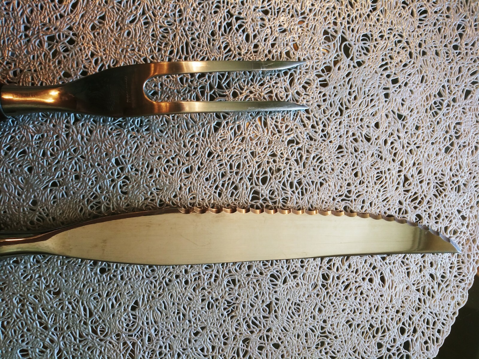 Fleetwood Designs Carving Knife and Fork Set Mid Century Modern Teak Stainless