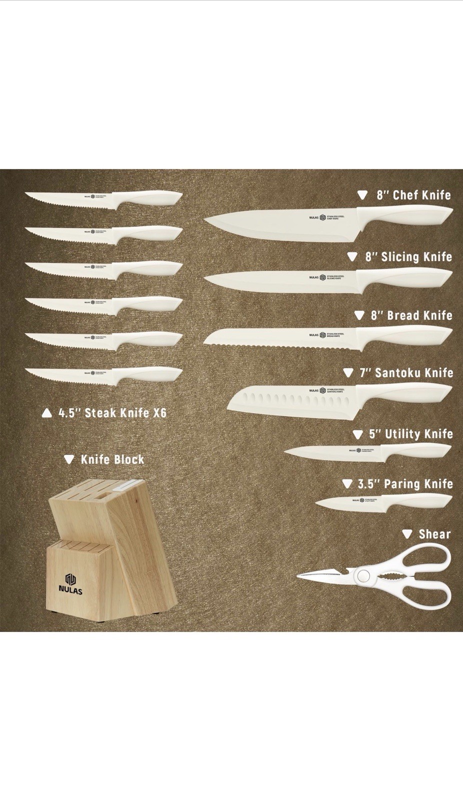 15-Piece Kitchen Knife Set with Block and Built-in Sharpener, Dishwasher Safe