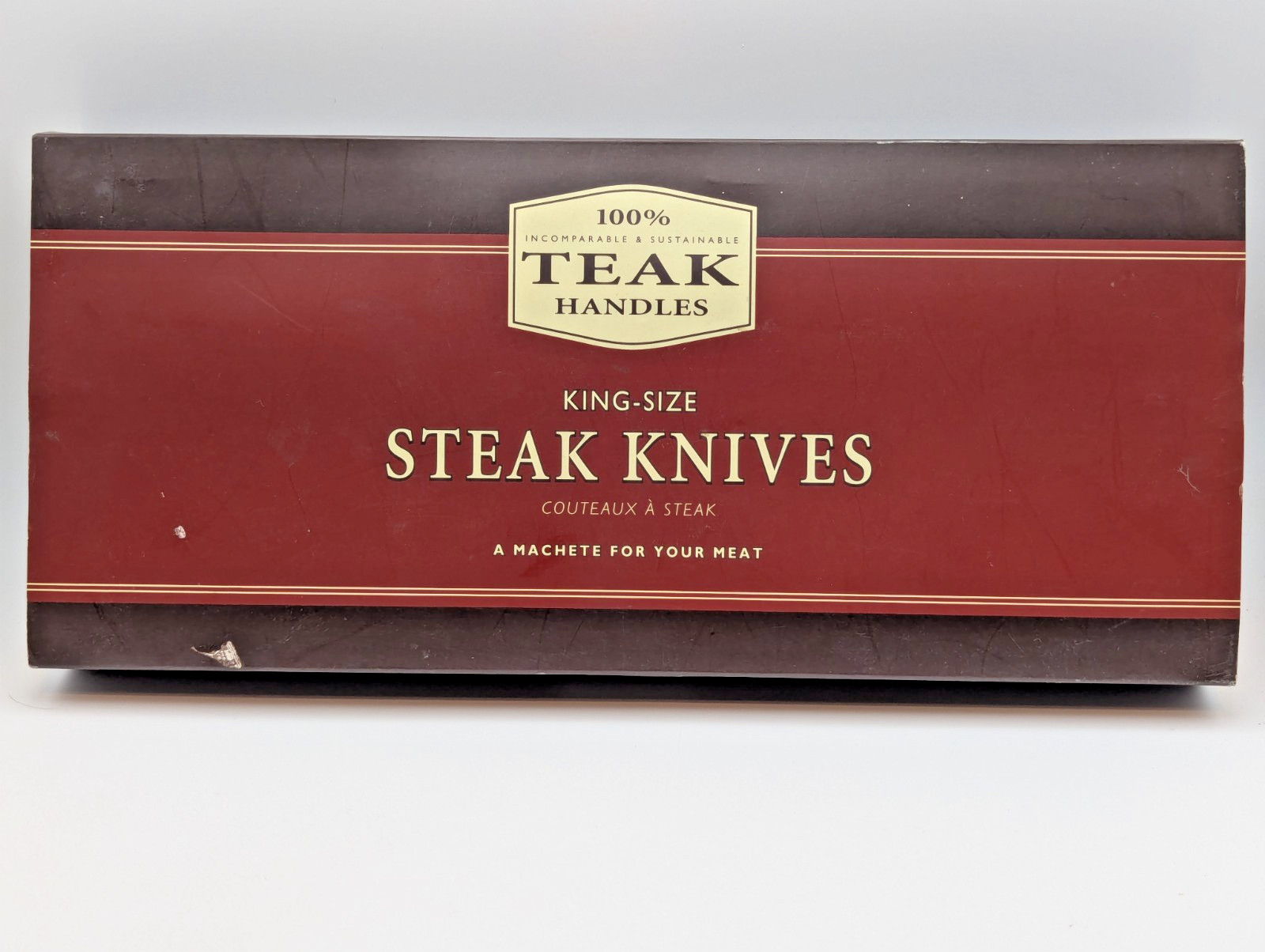 NIB Restoration Hardware King Sized Teak Handled Steak Knives Set 4 W/ Wood Case
