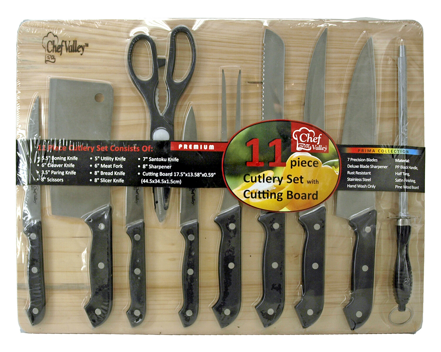 11 – pc. Chef Valley Kitchen Cutlery Set w/ Cutting Board Stainless Steel Blades
