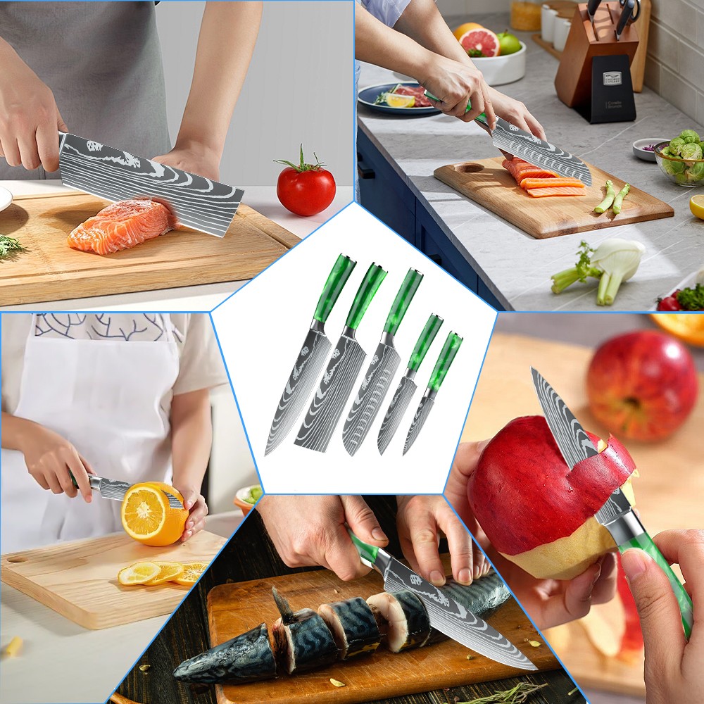 5 Pcs Kitchen Knife Set Chef Knives High Carbon Stainless Steel Sharp Cleaver