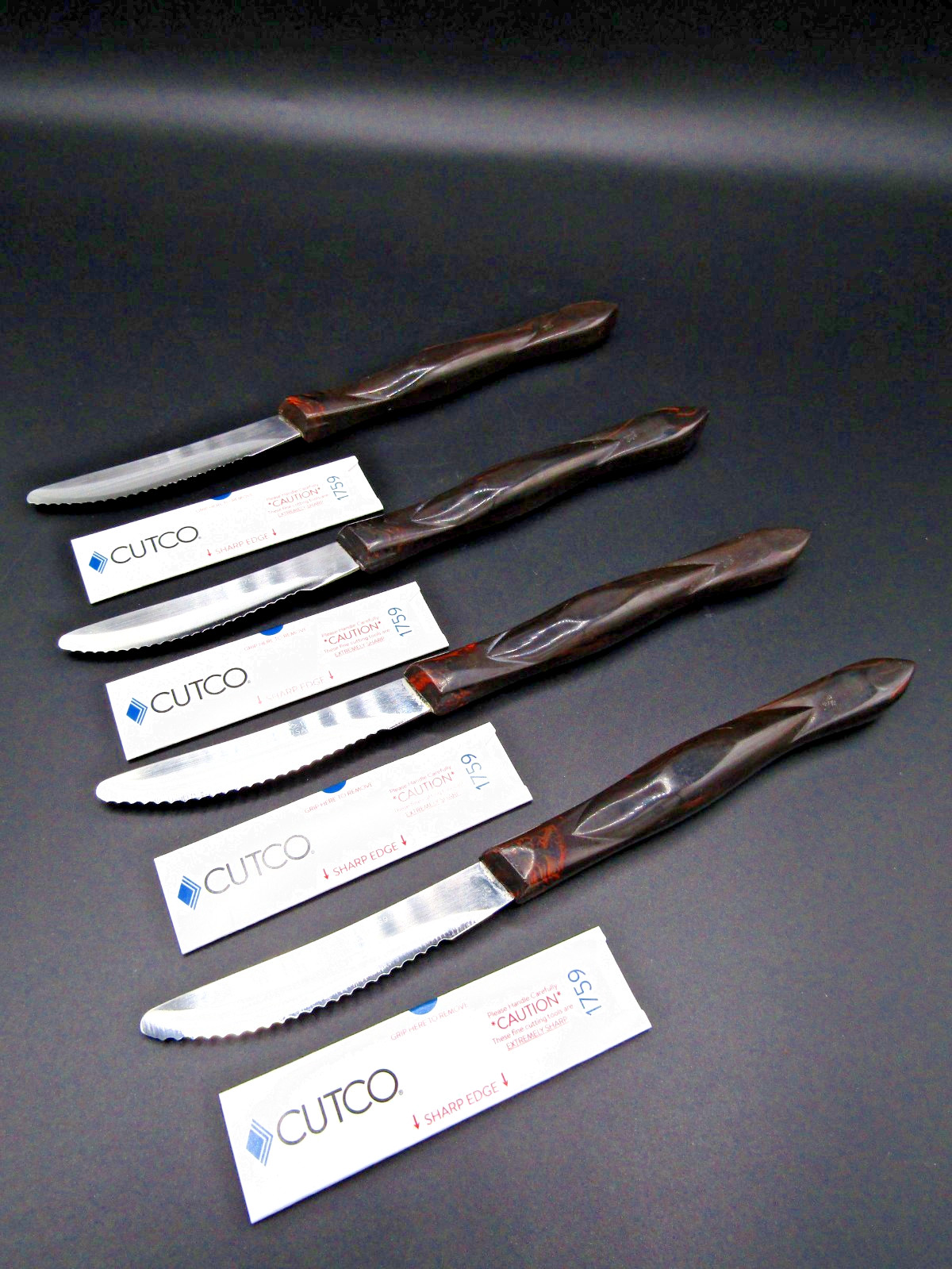 Quality Cutco x4 Lot Table 1759 A78 Serrated Knives Orange Swirl Handle Serviced