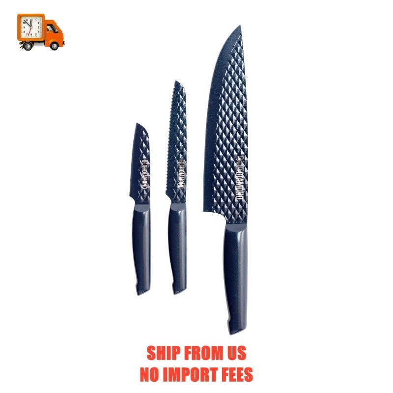 Blue Diamond Sharp Stone Nonstick Knife Set, 3-Piece