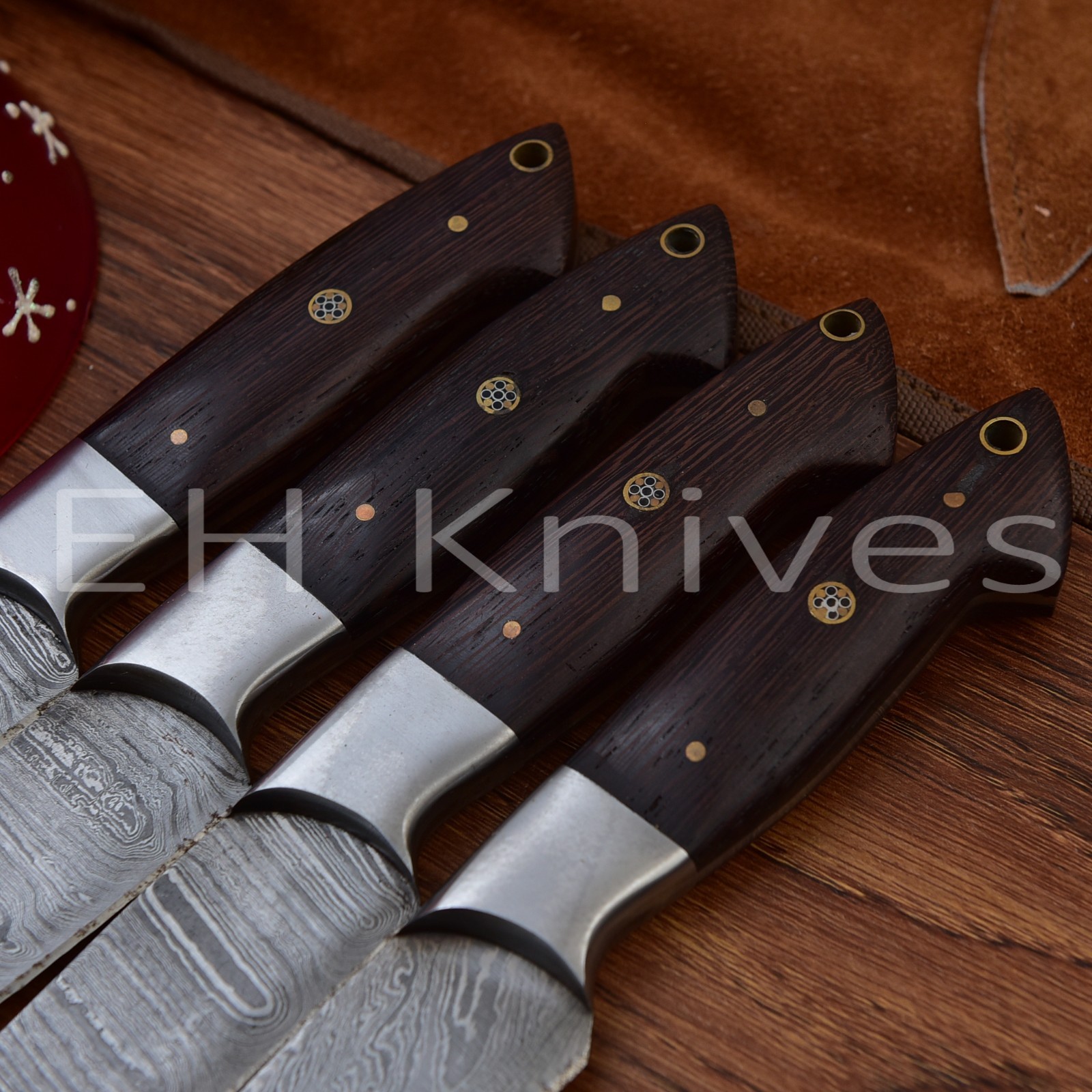 “Lot of 4 Handmade Damascus Steel Steak Knives Set – Kitchen Dining Cutlery
