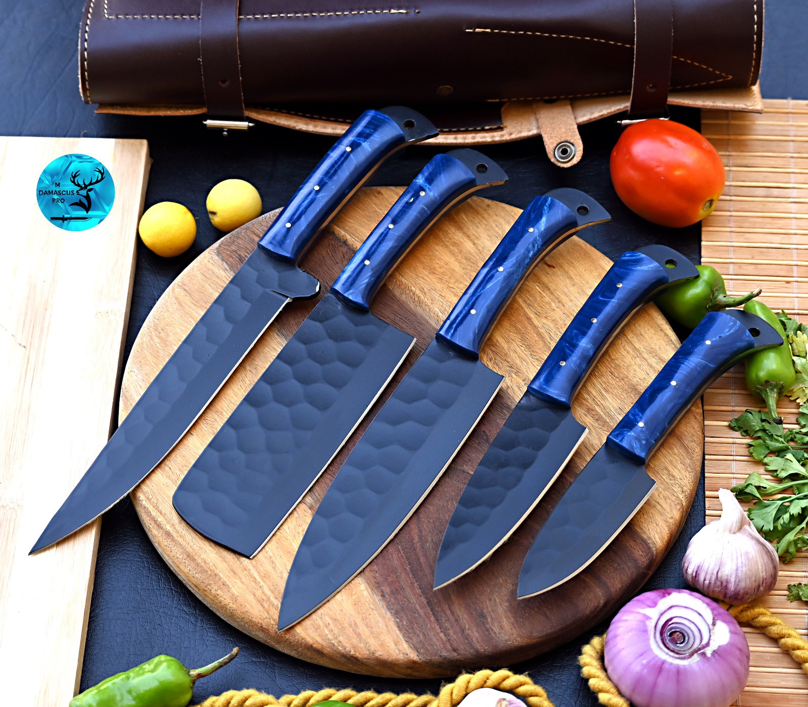 HIGH CARBON STEEL BLADE CHEF KNIFE SET Kitchen Knives Cutlery With Leather Bag
