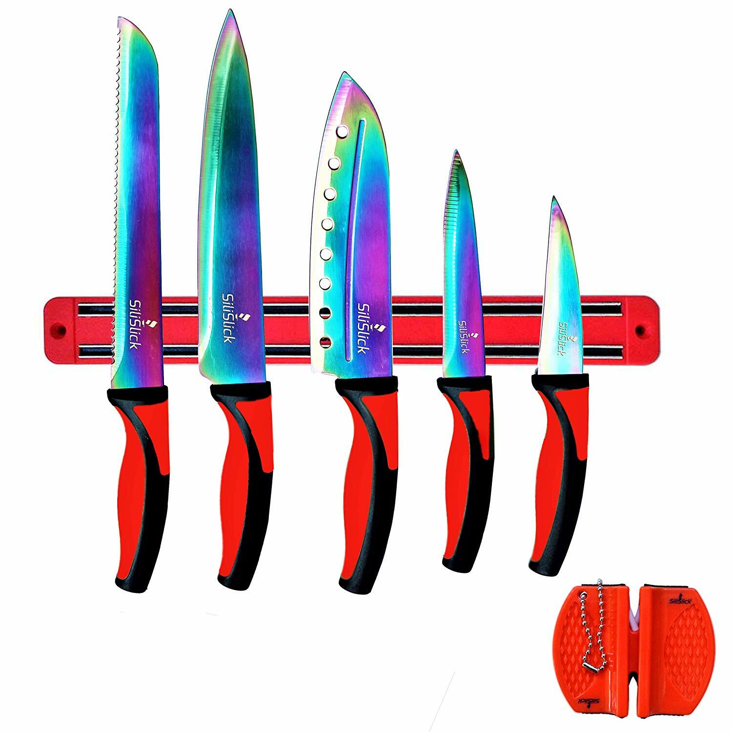 Kitchen Knife Set Stainless Steel Blades Rainbow Effect 5 Chef Quality Knife