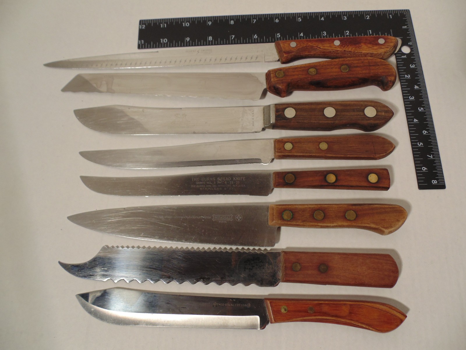 Vtg Lot Of 8pcs Kitchen Knives Wood Handle